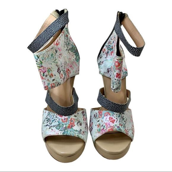 Nicole Miller Floral Cuff Ankle Platform Heels Sandals 9 - Picture 3 of 11